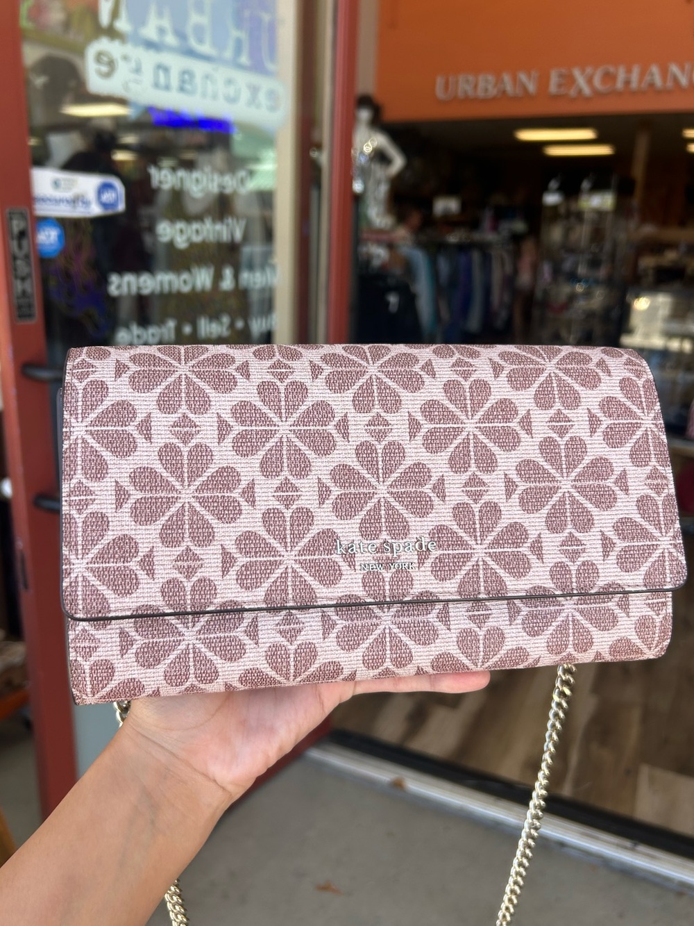 Kate Spade Spade Flower Coated Canvas Chain Clutch Wallet Crossbody